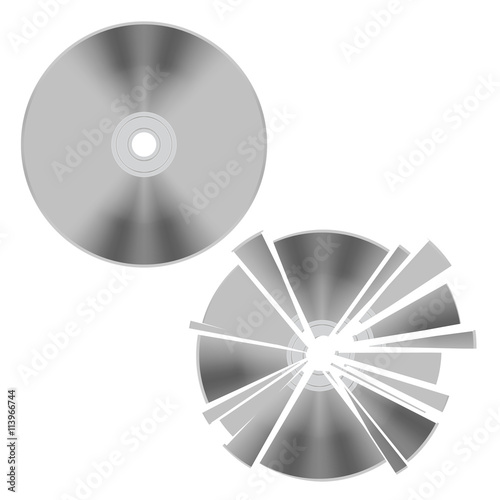 Broken CD / DVD disk isolated on white background