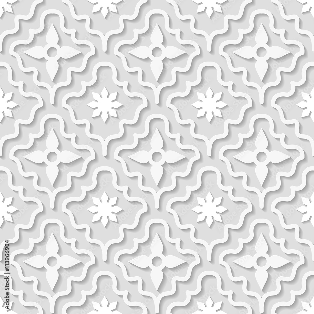  Seamless white  geometric  pattern, east ornament, indian pattern, persian motif, 3D, vector. Endless texture can be used for wallpaper, pattern fills, web page  background.