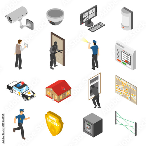  Home Security Service Isometric Icons Set 