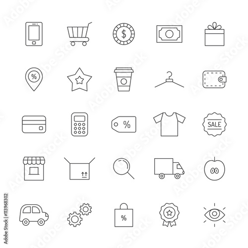 Shopping icon set. Clean and simple outline design.