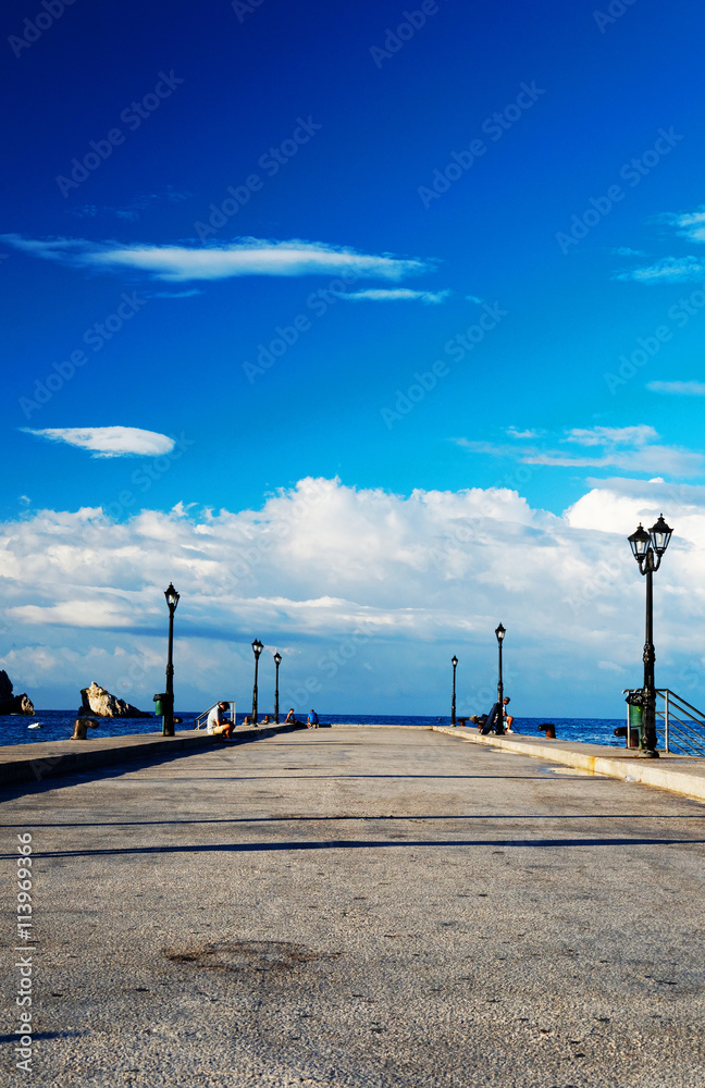 The pier of Parga port, beautiful place to walk and relax, northwest of Greece, September 2014