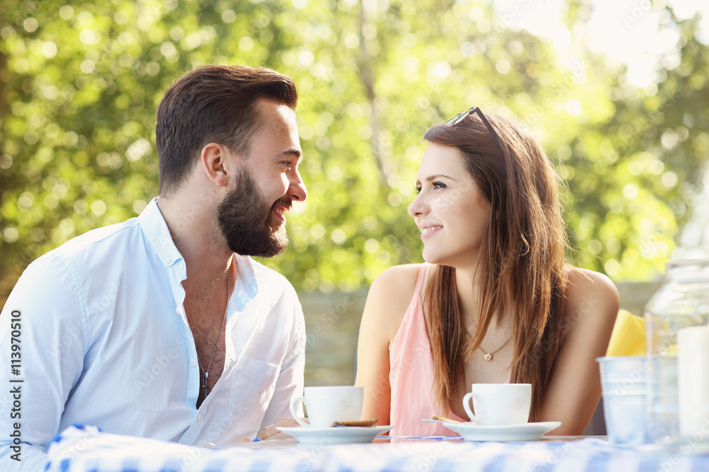 Young couple in cafe