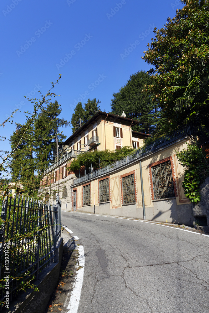 The very narrow winding road from Como city to  Brunate town, Italy, sept. 2015