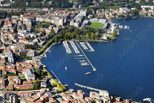 Beautiful landscape of the city of Como and the marina of Como seen from Brunate village. Italy, september 2015. photo