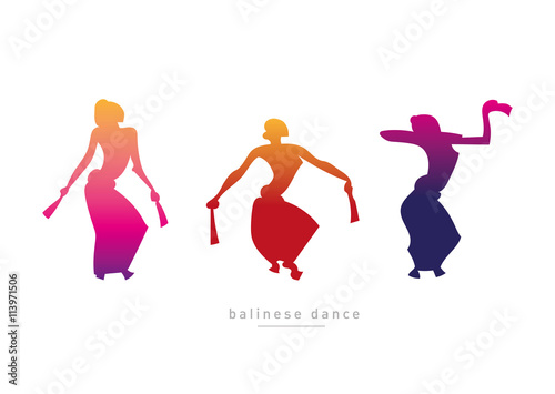 Silhouette girls dancing Balinese dance