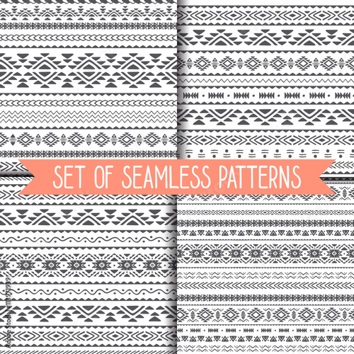 Set of geometric seamless patterns . Vector.