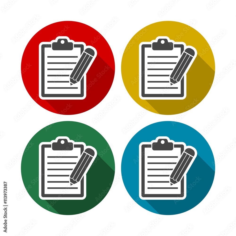 Clipboard and pencil icons set with long shadow Clipboard and pencil icons set with long shadow