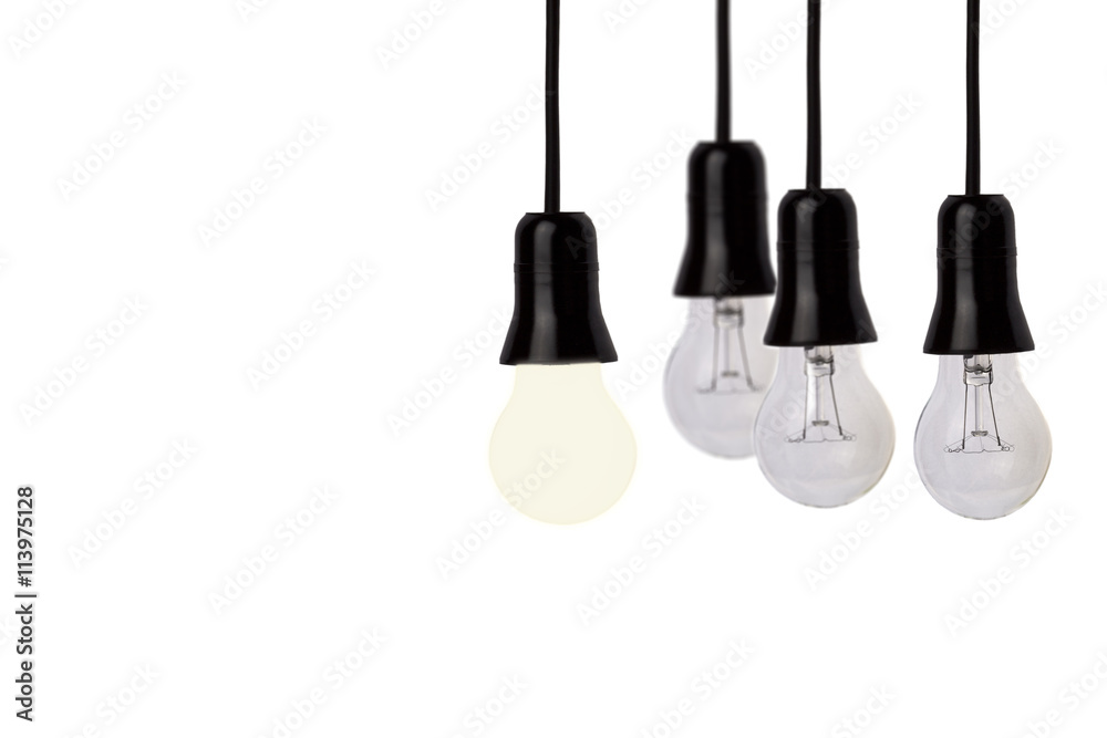 Naklejka premium Hanging light bulb on white background