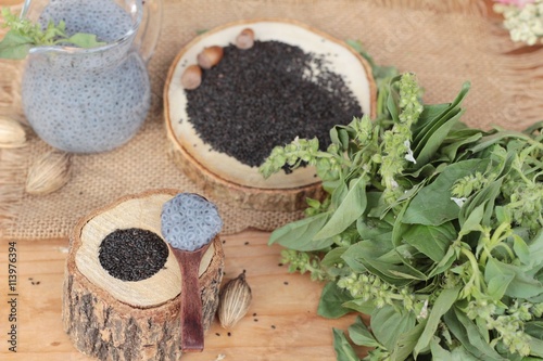 Basil seeds for fiber beverage and raw seed