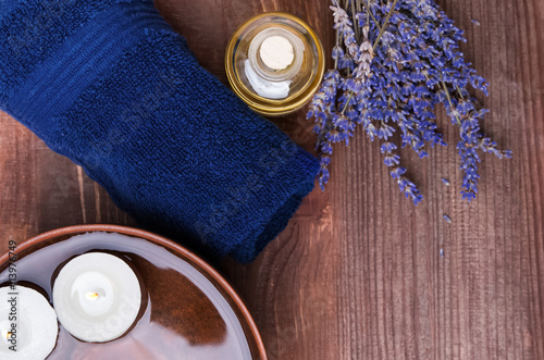 Spa still life with lavender flowers and candles