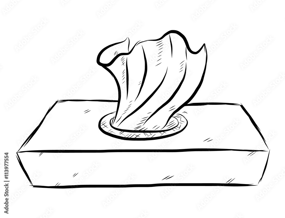 tissue box / cartoon vector and illustration, black and white, hand