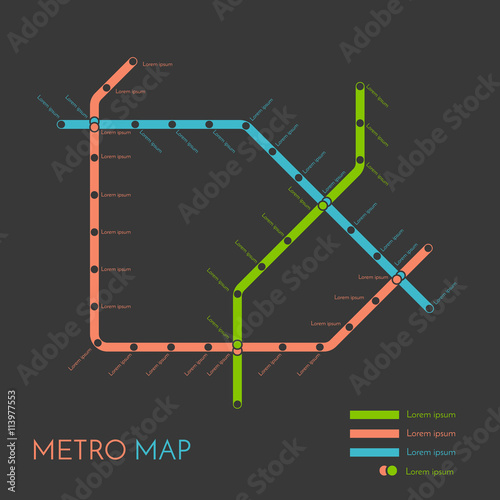 Metro or subway map design template. city transportation scheme concept. Vector illustration