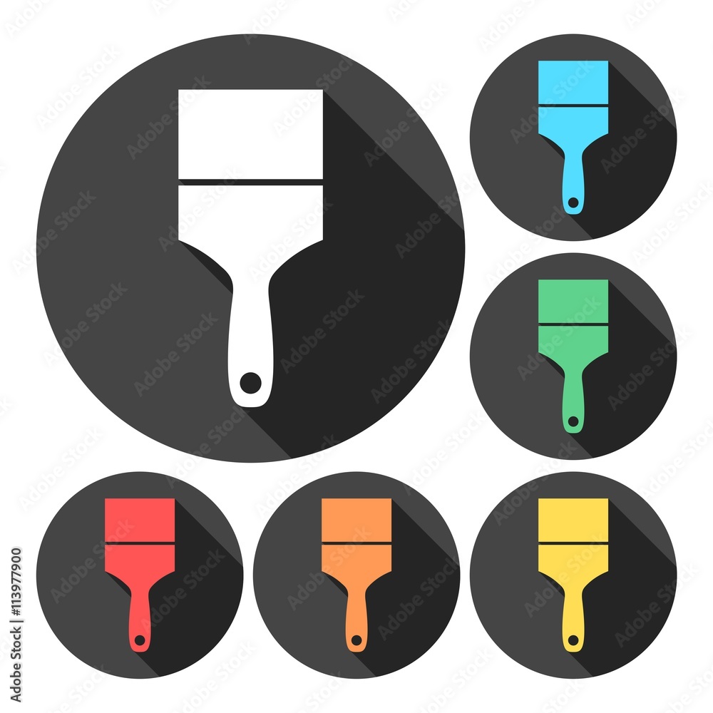 Paint brush icons set with long shadow Paint brush icons set with long shadow