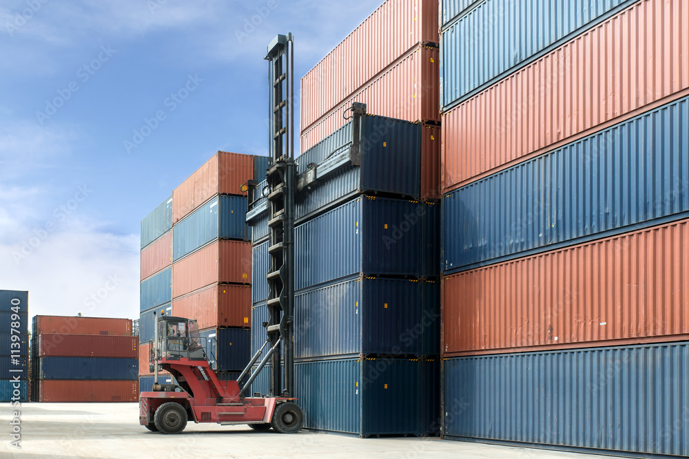 Fototapeta premium Import, Export, Logistics concept - Crane lift up container box
