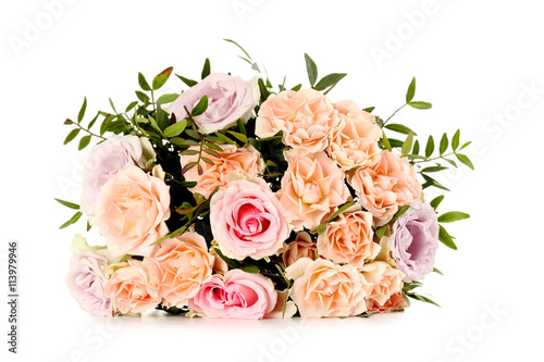 Bouquet of beautiful roses isolated on a white