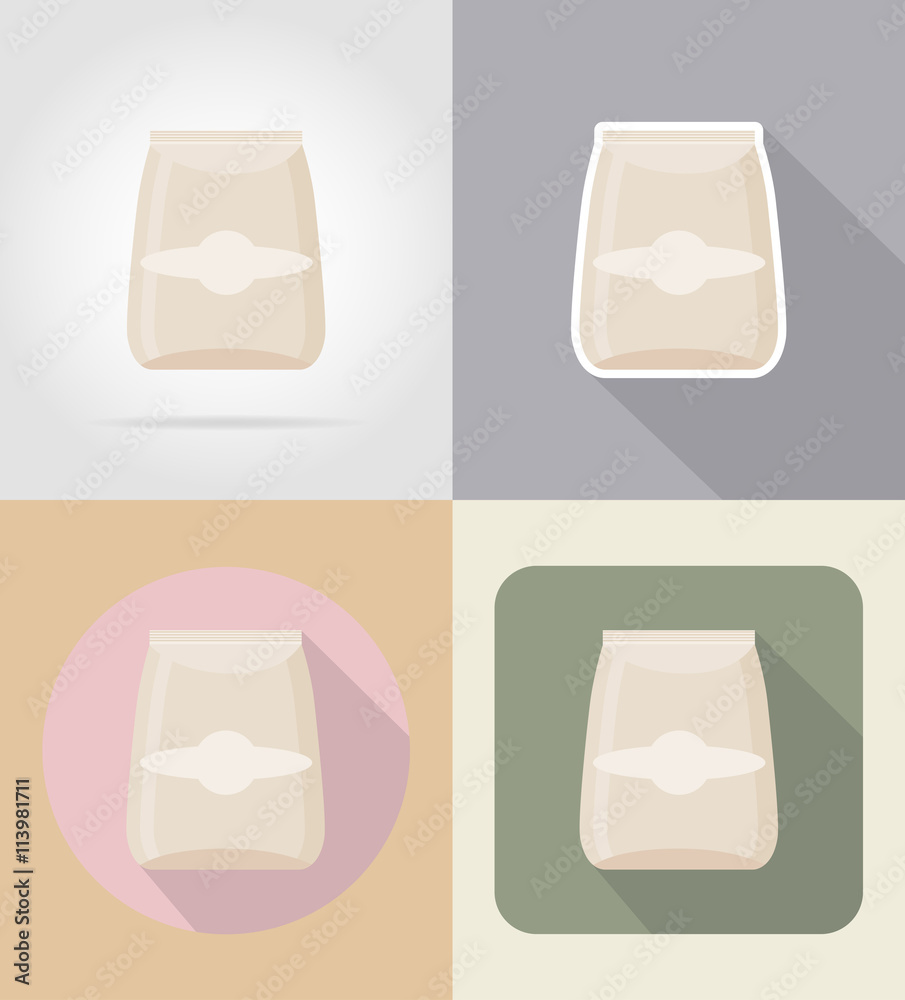 packaging for products food and objects flat icons vector illust