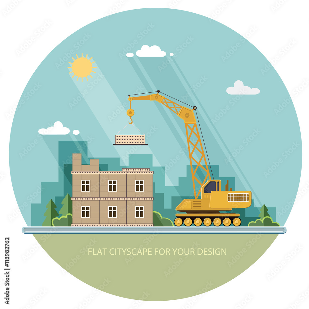 Naklejka premium Construction site, building a house. Front apartment house. Flat