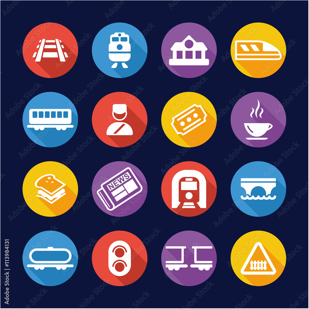 Railroad Icons Flat Design Circle