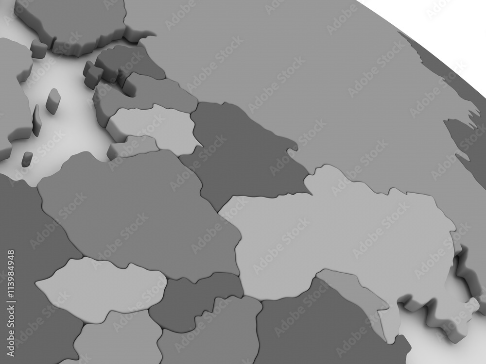 East Europe on grey 3D map