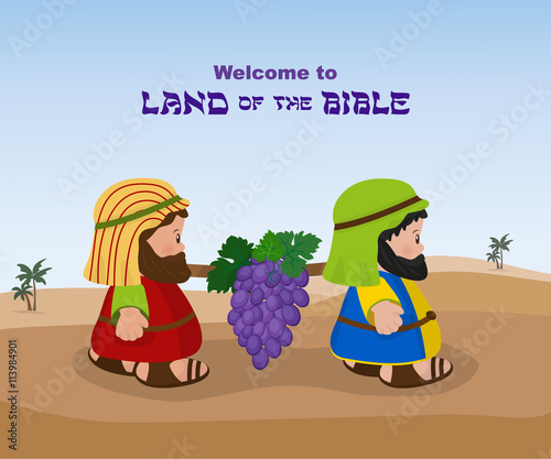 Two spies of israel carrying grapes