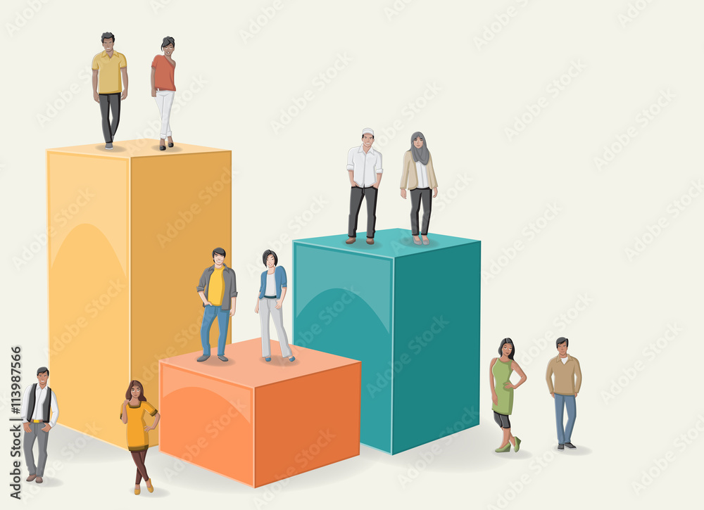 3d design of a text box frame background with cartoon teenagers. Asian, muslin and black people.
