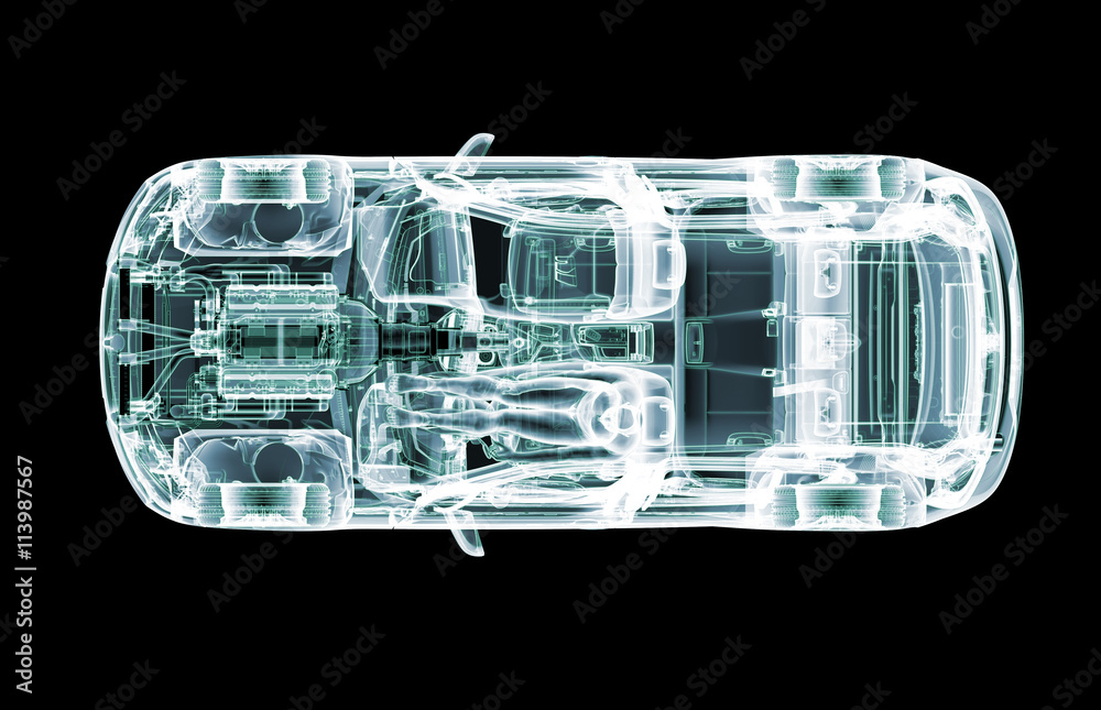 xray image of a car with test driver