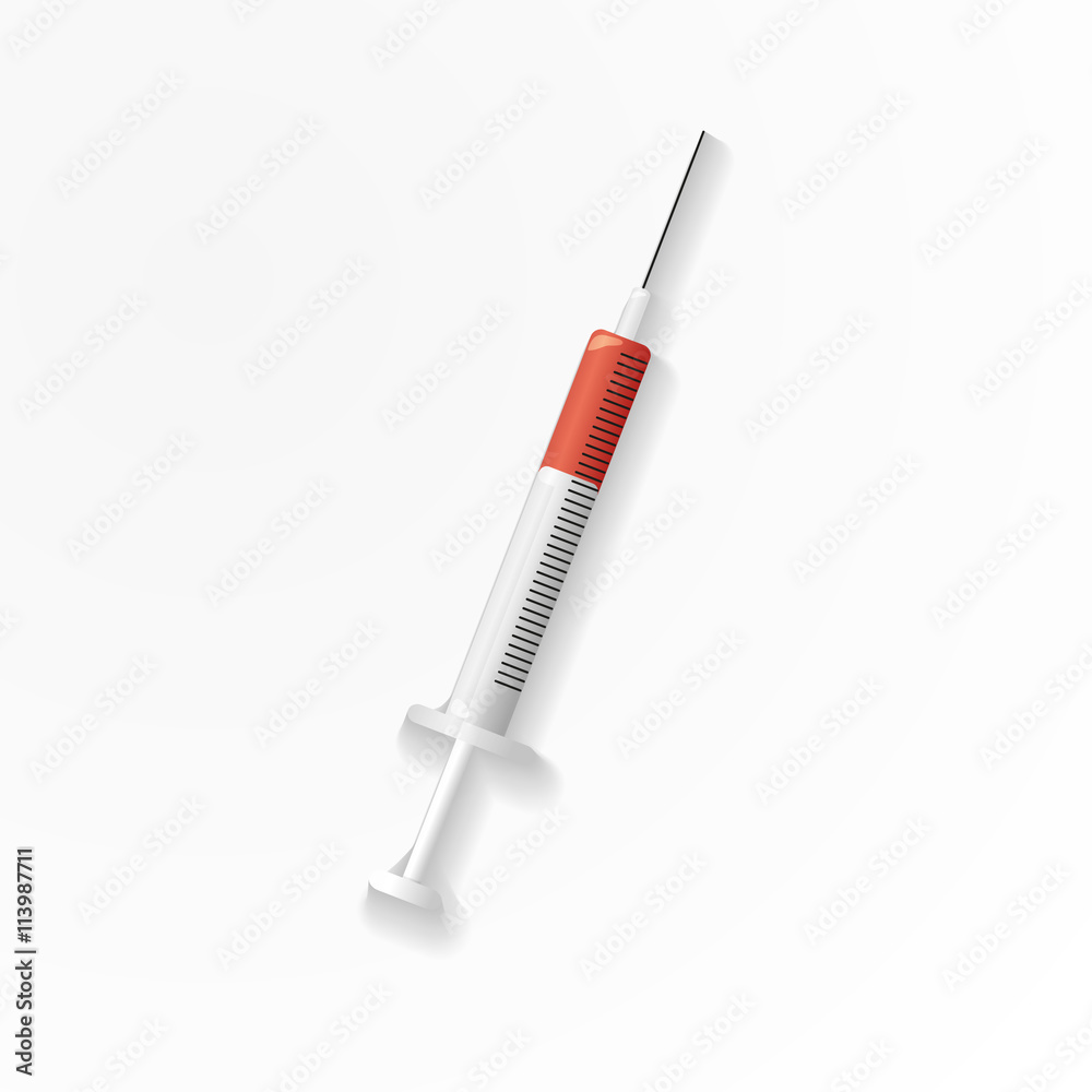 Fototapeta premium Syringe with red liquid isolated on white background