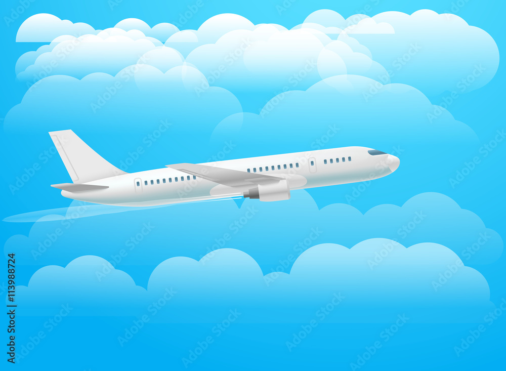 Flying aircraft in the sky. Flat design illustration