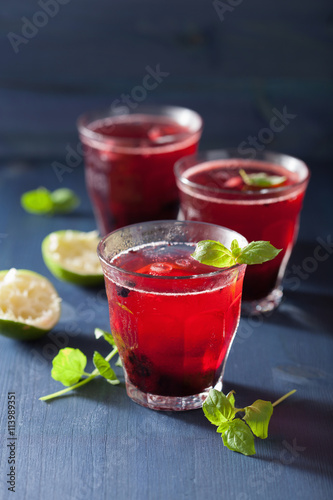 refreshing blueberry drink with lime and mint