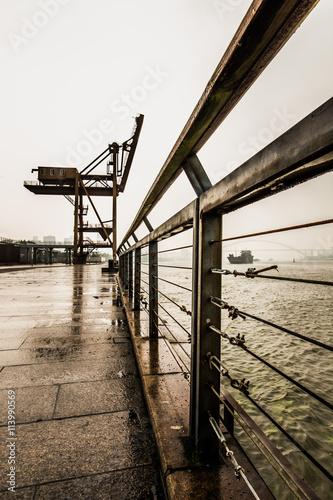 Abandoned Crane in Xuhui Riverside Park Along Huangpu River, Shanghai, China