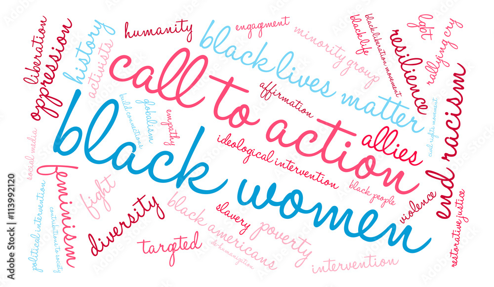 Black Women Word Cloud on a white background. 