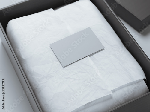 Bilde på lerret Black box with wrapping paper and business card. 3d rendering