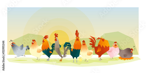 Animal background with chickens, vector, illustration