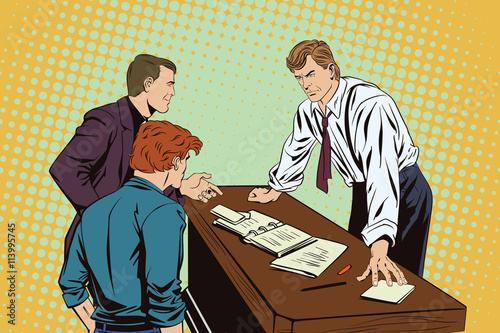 Businessman. Boss and subordinates.