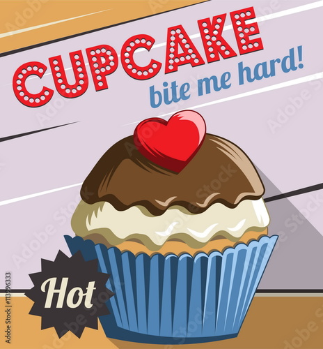 Vintage retro stylized customizable sweet cupcake muffin poster template. Replace text to customize template for special offer at cafe or bakery  use for any other design purposes.