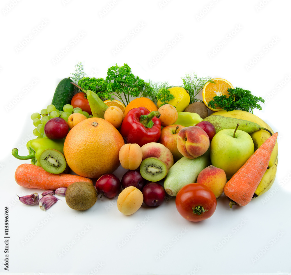 Fruits and vegetables on a white background Fruits and vegetables on a white background