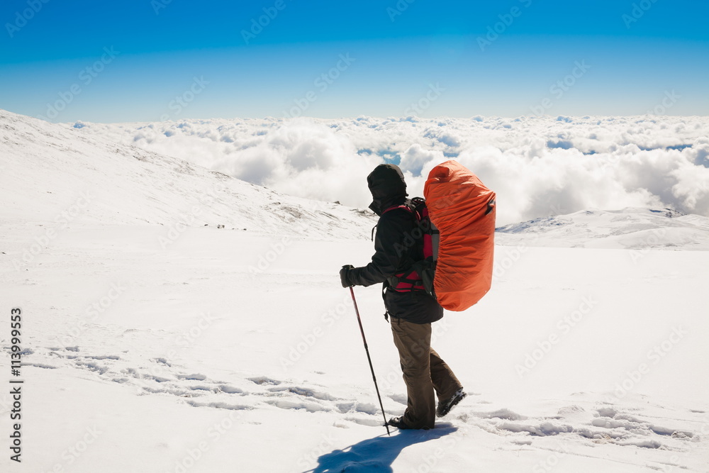 A man in mountain day winter A man in mountain day winter