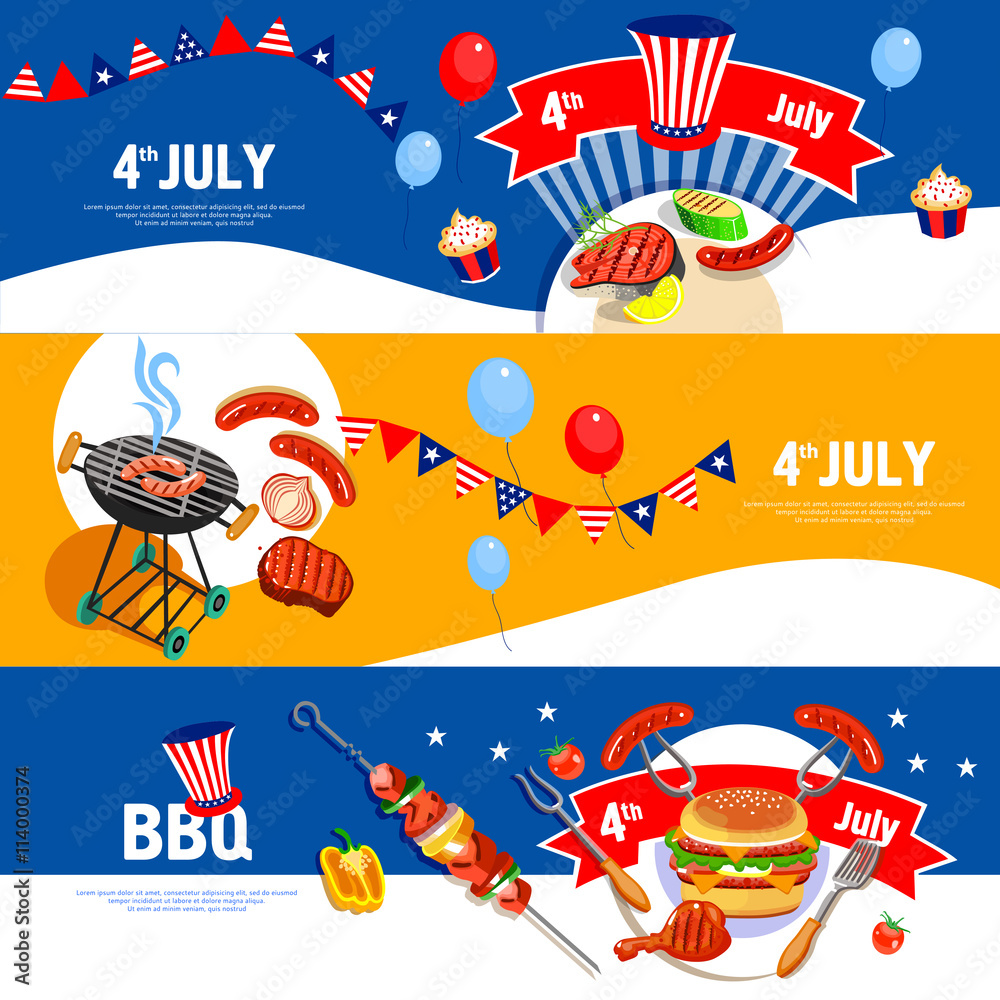 Fototapeta premium Independence Day Celebration BBQ Banners Set