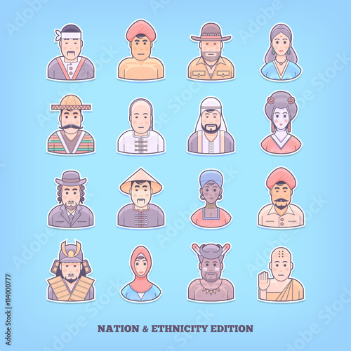 Cartoon people icons. Nation, race, ethnicity design elements. Flat concept vector illustration.