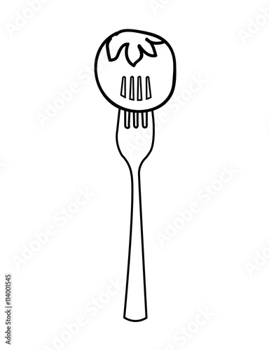 fork with tomato isolated icon design