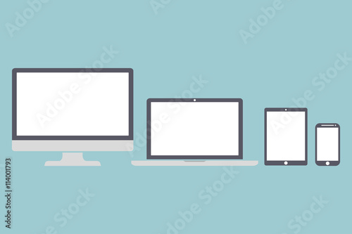 Set of display, laptop, tablet and mobile phones electronic device icons, isolated outline on a light background stylish vector illustration EPS10