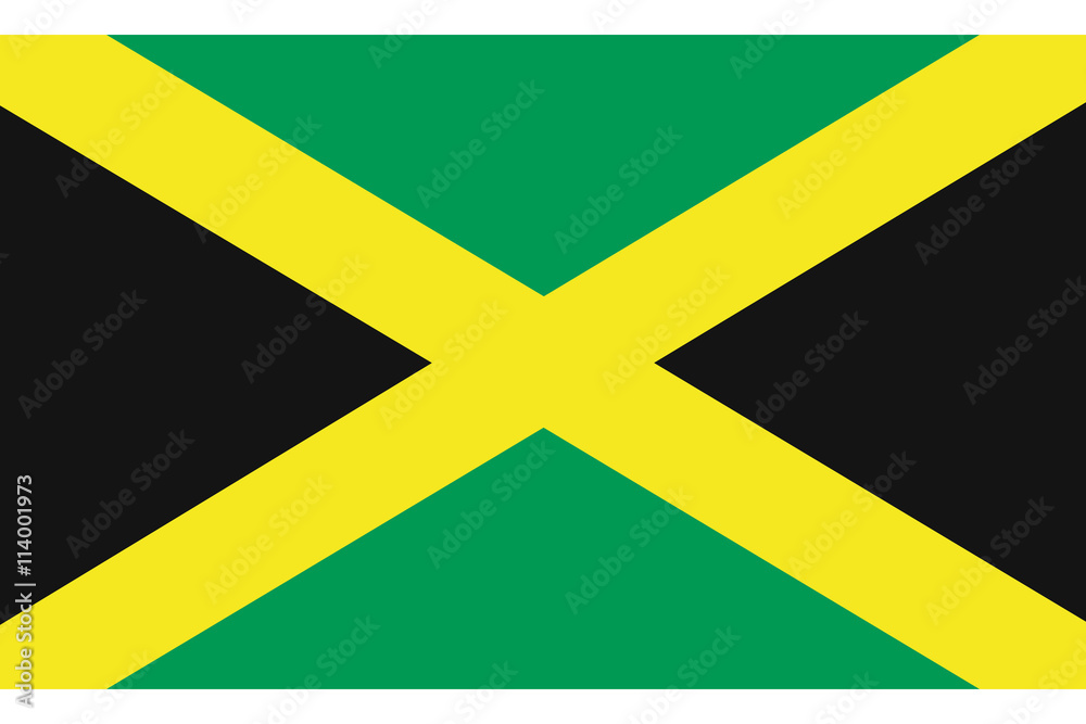 Obraz premium Jamaica flag official right proportions isolated on white background, vector illustration