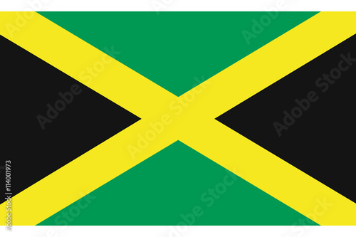 Jamaica flag official right proportions isolated on white background, vector illustration