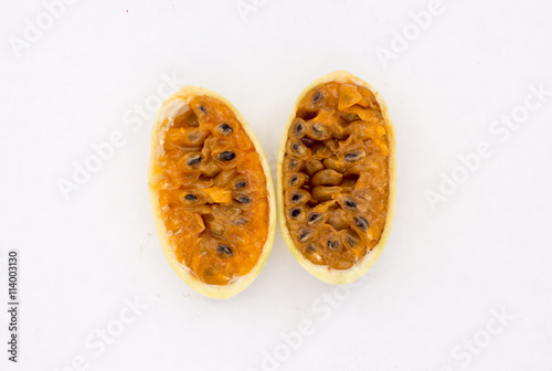 Latin American fruit: banana passionfruit Passiflora tripartita), tumbo, curuba, taxo).