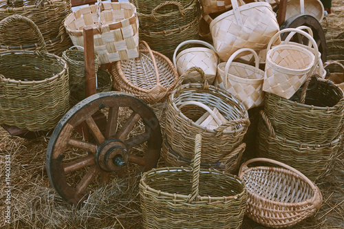 wicker baskets in retro style photo