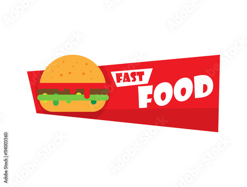 Fast food and burger Design Label or Sticker - Design Template. Vector illustration burger logo.