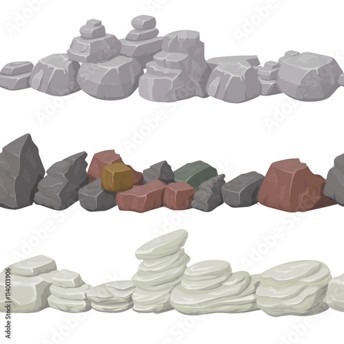 Seamless cartoon stones and bridge for game design. Vector elements . Ui art interface, nature landscape,
