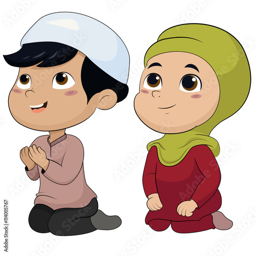 Set of kid muslim people doing activities.vector and illustratio