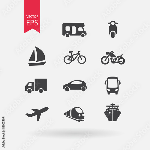 Transportation icons set. Signs Isolated on white background. Flat design style. Vector illustration. photo