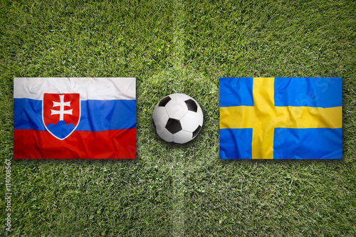Slovakia vs. Sweden flags on soccer field